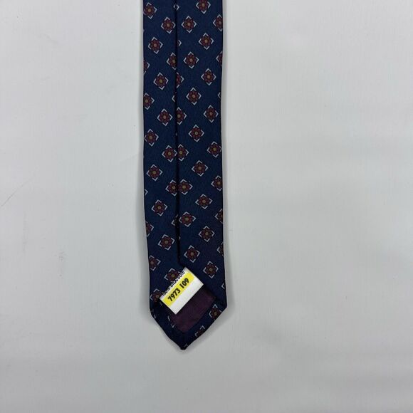 St Michael Vintage Silk Navy Maroon Geometric Floral Neck Tie - Picture 5 of 7